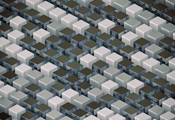 Fototapeta premium Abstract background of colorful metallic 3D cubes in a grid pattern