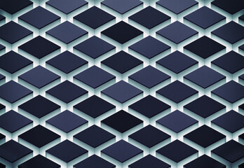 Abstract 3D grid of black diamond tiles, modern tech background