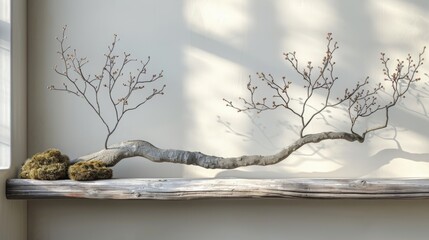 Elegant Bonsai Tree on Rock with Moss - Minimalist Nature Art - Zen Garden Decoration - Tranquil Indoor Plant - Natural Home Decor