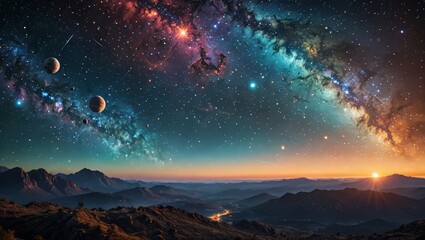 Fototapeta premium Majestic Mountain Landscape Under a Starry Night Sky