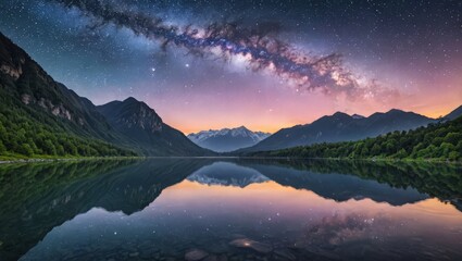Milky Way Reflection in Mountain Lake