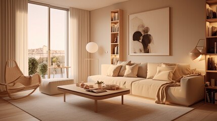 minimalistic nordic eclectic beige interior design living room