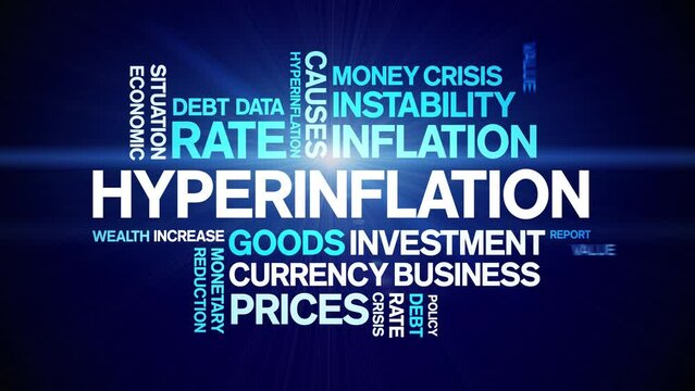 Hyperinflation animated word cloud;text design animation tag kinetic typography seamless loop.