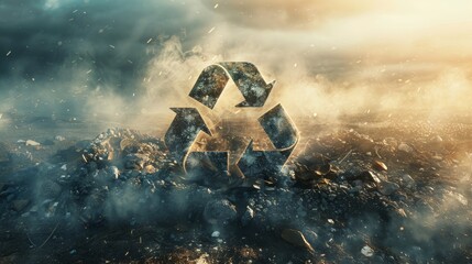 A powerful photorealistic illustration of the recycling symbol replacing a pollution symbol, signifying the transition towards a cleaner and more sustainable future.