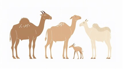 Elegant vector of Eid al-Adha Mubarak poster, white isolated background, goat, camel, and cow