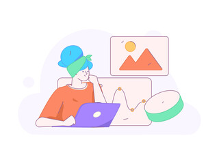 Flat vector illustration of business people operating work scene
