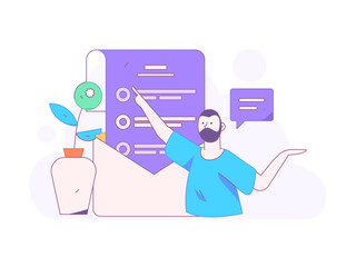 Flat vector illustration of business people operating work scene
