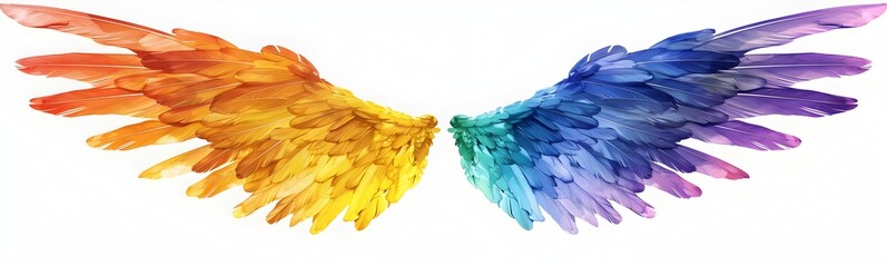 Obraz premium Rainbow angel wings isolated on white background, detailed photo, png 