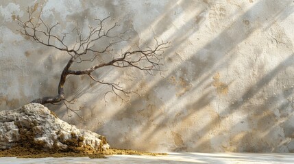 Elegant Bonsai Tree on Rock with Moss - Minimalist Nature Art - Zen Garden Decoration - Tranquil Indoor Plant - Natural Home Decor