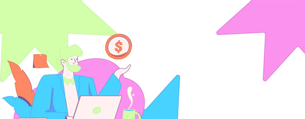 Flat vector illustration of business people operating work scene
