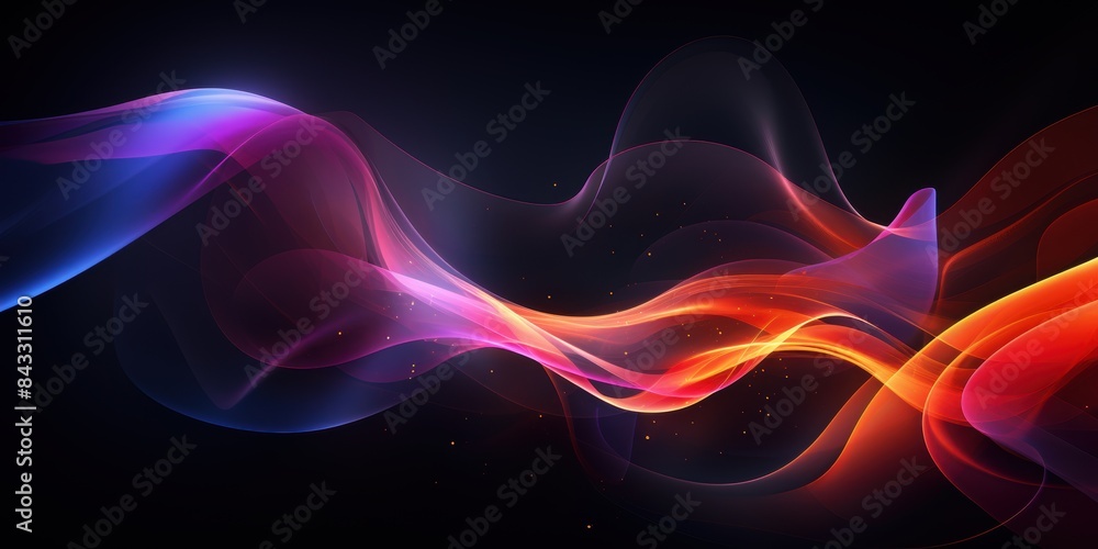 Wall mural abstract colorful wave lines on a dark background, depicting smooth and fluid motion with vibrant hu