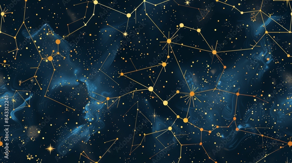 Wall mural constellations and stars forming a celestial pattern. seamless illustration pattern.