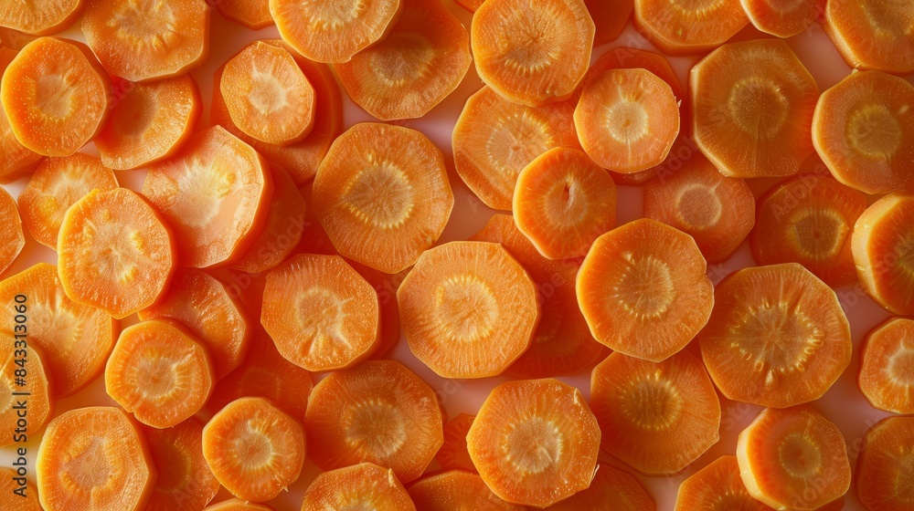 Poster a symphony of sliced carrots, their shapes and forms arranged in a visually pleasing composition, se