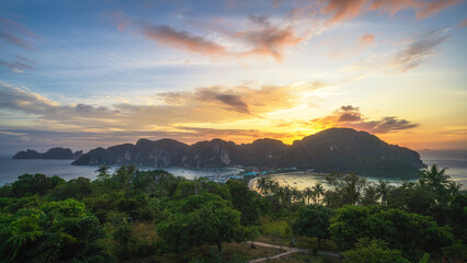 sunset on ko phi phi viewpoint in thailand