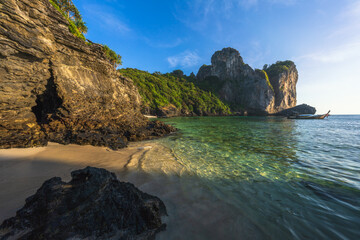 sunset at nui beach on ko phi phi in thailand