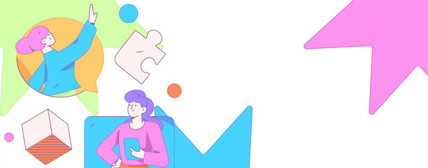 Flat vector illustration of business people operating work scene
