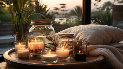Relaxing Oasis with an Aroma Diffuser and Candle Tray for a Blissful and Wellness-Focused Atmosphere 