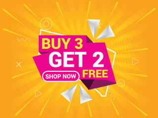 Buy 3 Get 2 Free Banner, Special Offer Banner, Big Sale, Sale Banner, Banner Design Template.