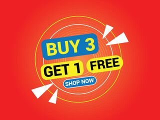Buy 3 Get 1 Free Banner, Special Offer Banner, Big Sale, Sale Banner, Banner Design Template.