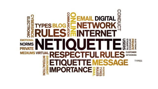 Netiquette animated word cloud;text design animation tag kinetic typography seamless loop.