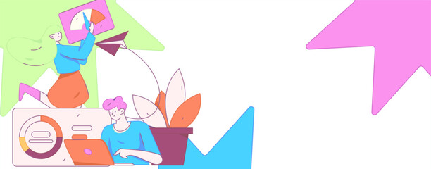 Flat vector illustration of business people operating work scene
