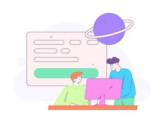 Flat vector illustration of business people operating work scene
