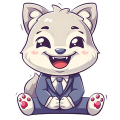 Obraz premium Cute Wolf happy wearing suit professional, Generative AI illustration