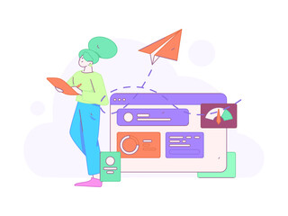 Flat vector illustration of business people operating work scene
