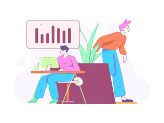 Flat vector illustration of business people operating work scene
