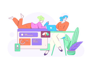 Flat vector illustration of business people operating work scene
