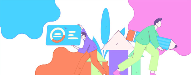 Flat vector illustration of business people operating work scene
