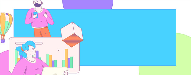 Flat vector illustration of business people operating work scene
