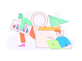 Flat vector illustration of business people operating work scene
