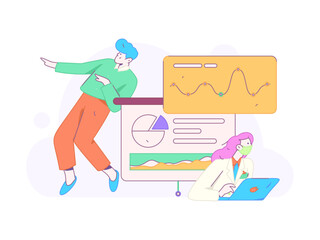 Flat vector illustration of business people operating work scene
