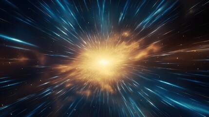 Dynamic image of a cosmic explosion with vibrant colors and light streaks resembling the Big Bang or a supernova in deep space.