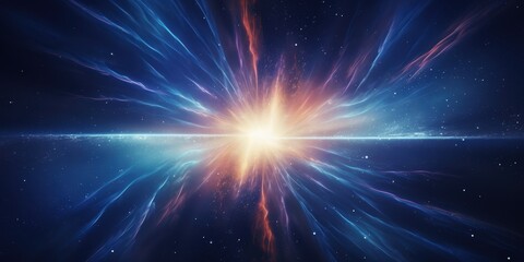 Vivid depiction of a cosmic explosion in space, showcasing colorful interstellar phenomenon and radiant energy bursts lighting up the galaxy.