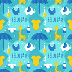 Baby Seamless Pattern Design, A Set of Simple Decorative Elements in a Hand Drawn on Style Cartoon Flat Illustration Template