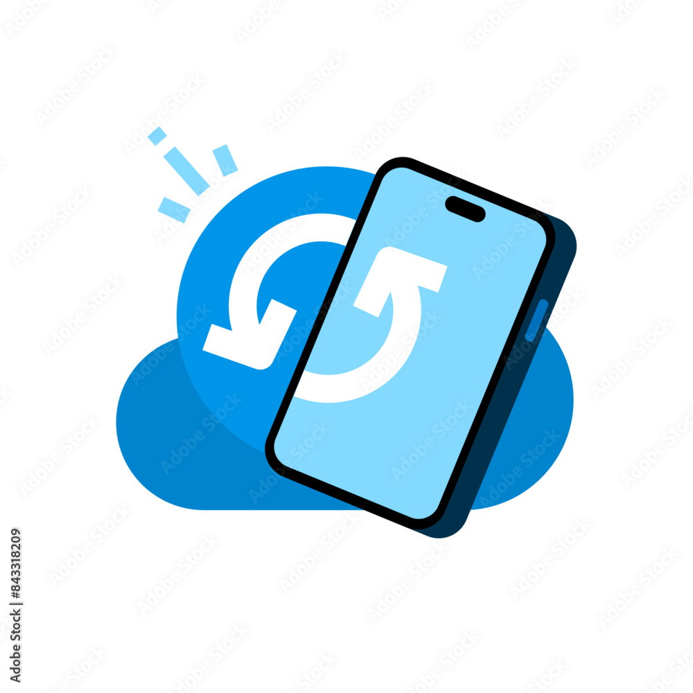 Poster data synchronization on the mobile app concept illustration flat design. simple modern graphic eleme