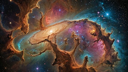 Cosmic Dance of Stars and Nebulae