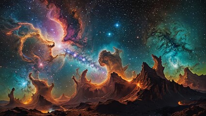 Obraz premium Alien Landscape with Nebulae