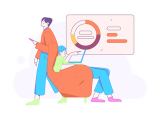 Flat vector illustration of business people operating work scene
