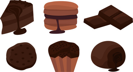 vector of various sweet chocolate cakes