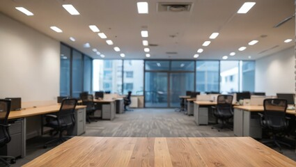 Empty Office Desk with Blurry Background