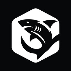 Black & White Simple Hexagon Shark Logo