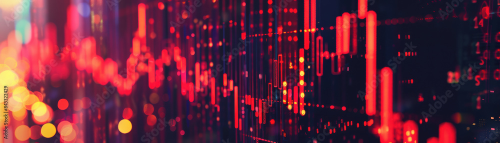 Poster dynamic stock market graph analysis with illuminating red and orange light patterns symbolizing fina