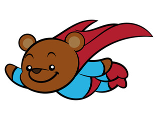 Cute brown bear cartoon characters wearing superhero costume with mantel and flying at the sky. Best for sticker, logo, and mascot with superhero themes for kids