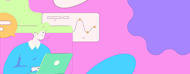 Flat vector illustration of business people operating work scene
