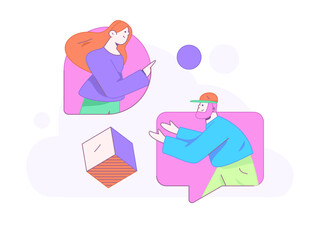 Flat vector illustration of business people operating work scene
