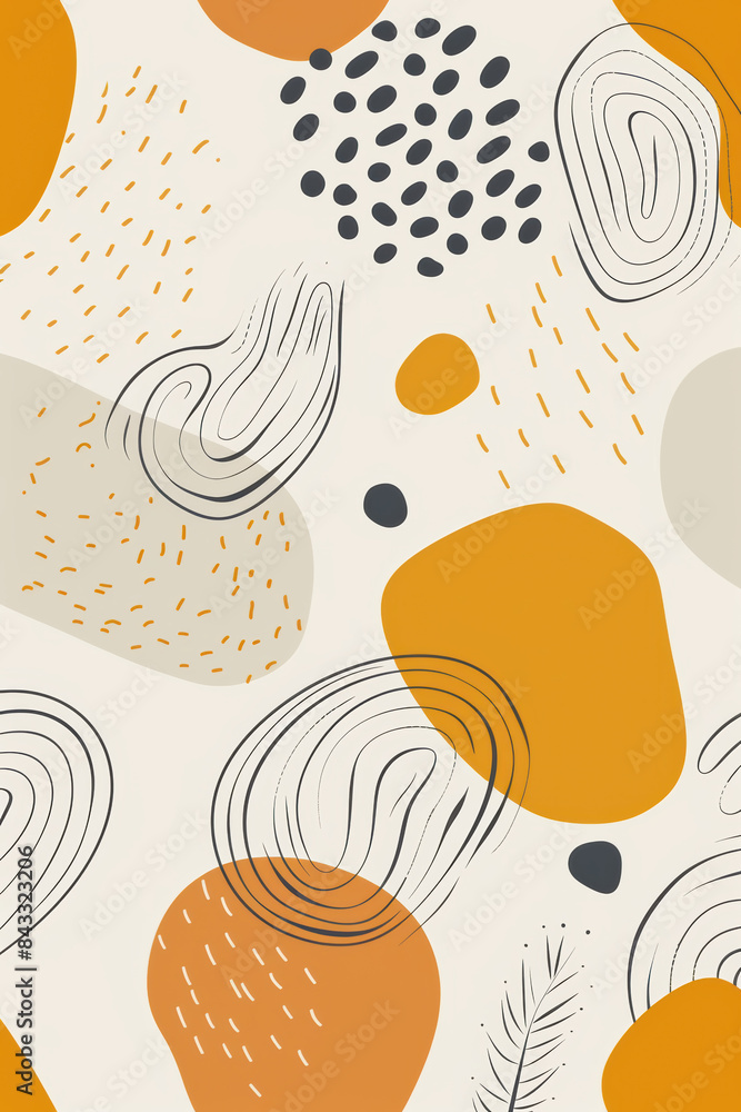Poster abstract geometric background with orange and black shapes, dots, and lines. modern art wallpaper wi