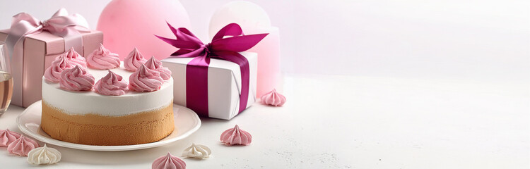 Colorful celebration birthday cake with yellow frosting and red birthday candles against a blue background.ai generated